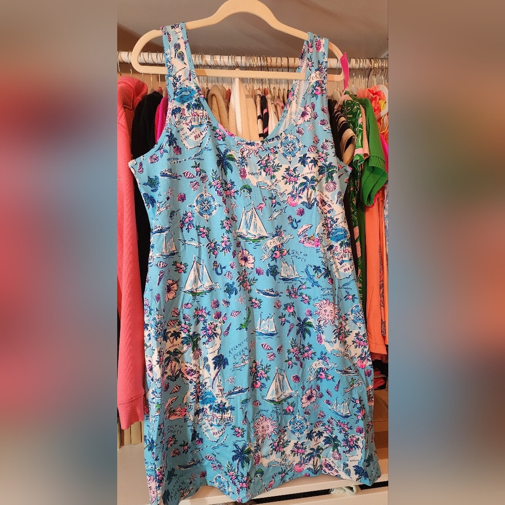 Lilly Pulitzer Newberri Amalfi Blue Lillys Roadtrip Tank Dress Coverup XL NWT